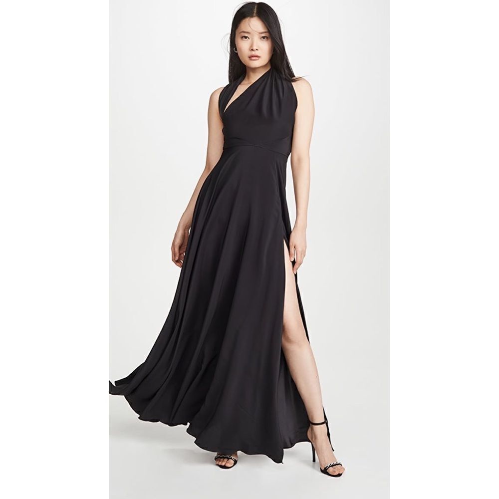 Azeeza 100% silk Sleeveless Asymmetrical A-Line Gown with slit Dress Black Small
